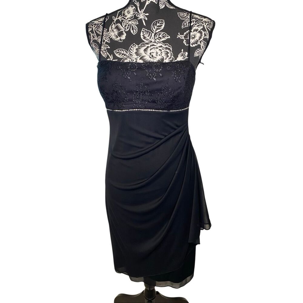 Jump Apparel Black Lace Rhinestone Ruched Cocktail Formal Evening Party Dress